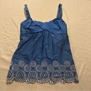 Vintage Y2K. LOFT Ann Taylor  Sky Blue Fabric with white lace embroidery